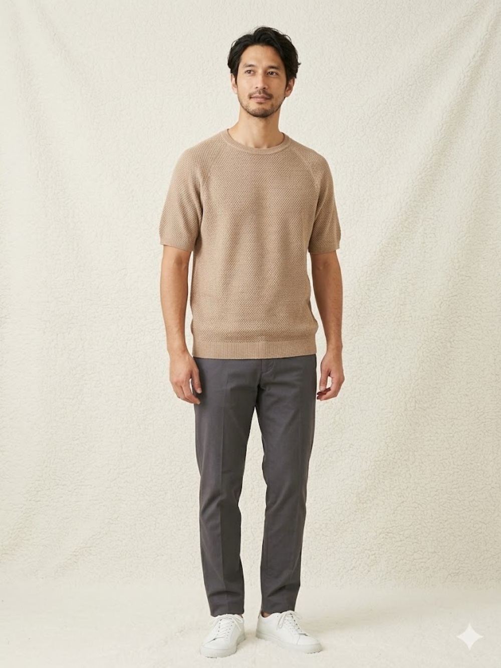 Men's Edifice Short-Sleeve Waffle Knit Sweater in Taupe, size small (EU 46)
